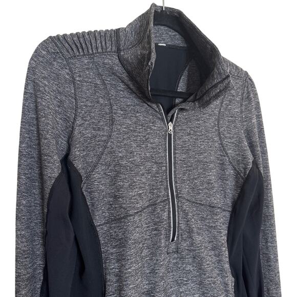 Lululemon Star Runner Pullover Size 10 Stripe Black Gray Heathered 1/4 Zip - Picture 4 of 7